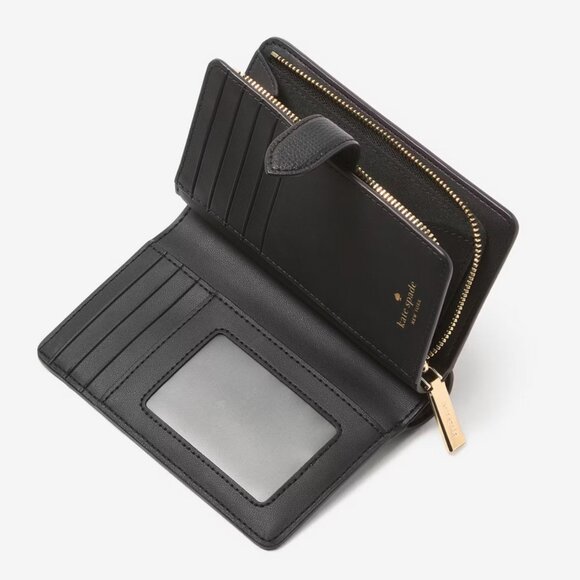 NEW Kate Spade New York Spade Flower Embroidered Medium Bifold Wallet In Black - Picture 3 of 5